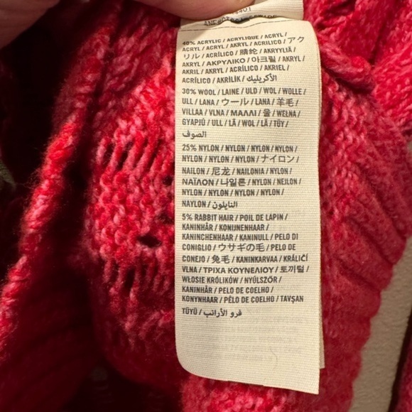 Abercrombie & Fitch Wool Blend Pink Red Cable Loose Knit‎ Sweater Size L - Picture 4 of 4